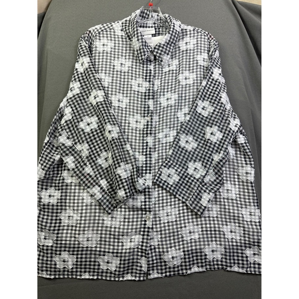 Alfred Dunner Women XL Gingham Floral Embroidered Sheer Shirt Tank 2 Piece Set